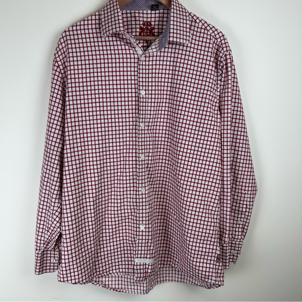 English Laundry Men’s Gingham Cotton Shirt 17 34/35 Preppy Classic